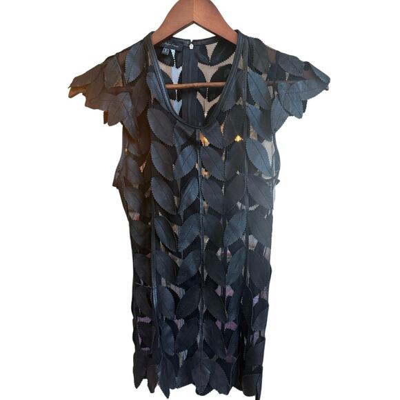Belgin Francis Tops - Belgin Francis Turkish Leather Sexy Mesh Cap Sleeve Top Classic Leaf Luxury